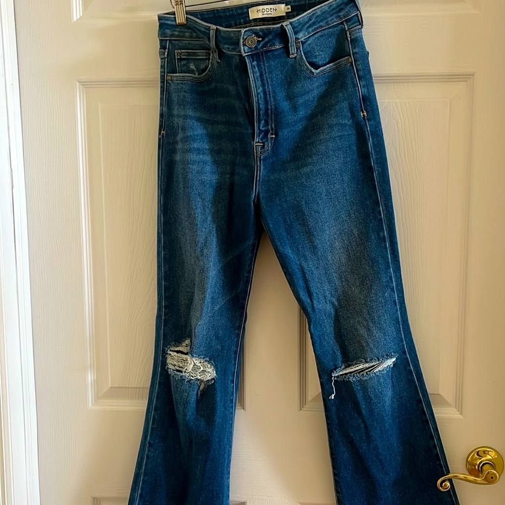 Cropped fringe jeans